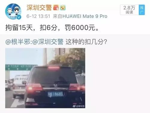 深圳汽车扣分罚款多少