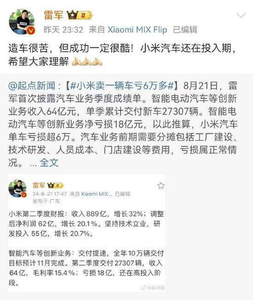 小米汽车亏损竞价多少